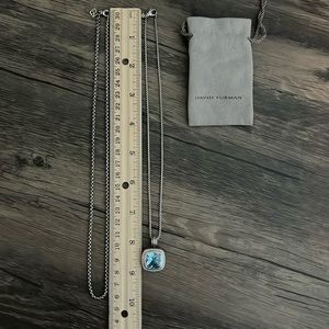 David Yurman large blue topaz necklace pendant with two chain sizes.
